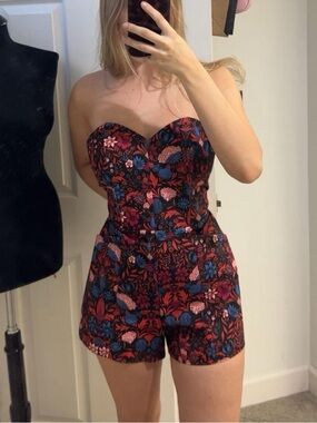 H&M Floral Print Romper Strapless Sweetheart Neckline Size 8